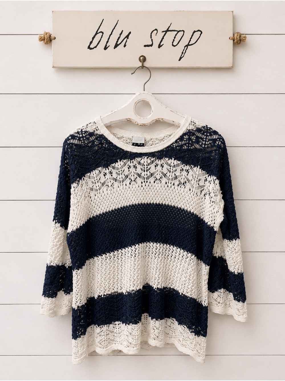 Striped Crochet Sweater – Blu Sky